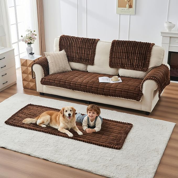 beeweed Couch Covers for Sofa, Couch Covers for Dogs Washable, Non Slip Plush Sofa Slipcovers, Couch Furniture Protector Pet Friendly, Brown, 27.6” x 59” - Image 5