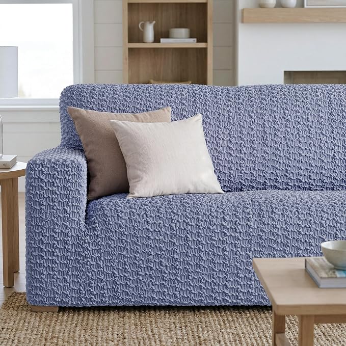 PAULTO BY GA.I.CO. Stretch Sofa Slipcovers – Soft Elastic Fabric Couch Cover for Armchair Loveseat 3-Seater & 4-Seater Sofa Cover – Non-Slip Furniture Protector Washable - Blue (86"-120" Wide) - Image 5