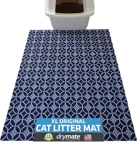 Drymate Cat Litter Box Mat, Litter Trapping Mat, Indigo, 29x36 XL | Waterproof, Urine-Proof, Absorbent, Machine Washable, Soft on Paws, Contains Mess, Protects Floors, Kitten Supplies, USA Made by Drymate