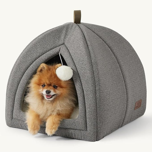 Bedsure 2in1 Cat Beds for Indoor Cats Cave for Kitten with Washable Pillow | 17.3in, Cat House for Small Dog, Covered Cat Tent, Foldable Hideaway, Fluffy Ball, Anti Slip Bottom,Removable Cushioned ,Grey by Unknown