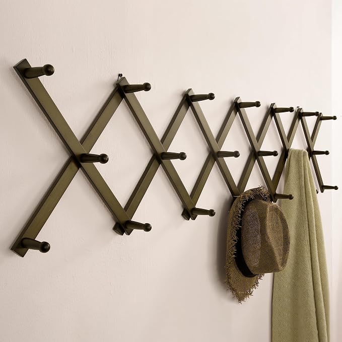 SKOLOO Hat Rack for Wall with 20 Hooks, Solid Wooden, Modern, Expandable Coat Rack Wall Mount for Coats, Hats, Bags, Baseball Caps, Dark Walnut Color - Image 3