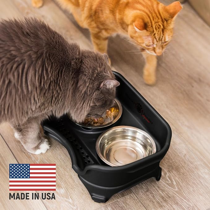 Neater Feeder Express Mess Proof Cat Bowls Elevated, No Spill Feeding Station, Stainless Steel Dishes for Food and Water, Raised Bowls for Indoor Cats, No Fatigue Whisker Friendly Dish, Black - Image 2
