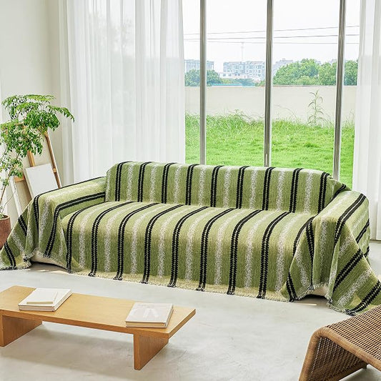 VANJOROY Couch Cover for 3 4 Cushion,Washable Couch Covers for Dogs Pets, Sofa Slipcovers Sectional Sofa L-Shape, Chenille Couch Cover for Sofa Cover Furniture Protector with Tassel,91"x 150" Green by CHOOSEVANJOROYENJOYAMORECOMFORTABLEFEELING