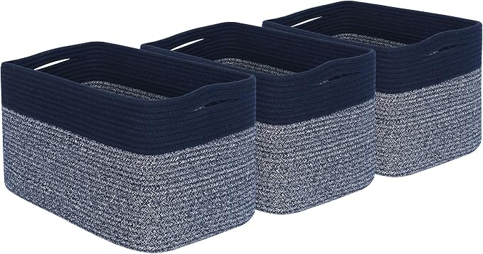 MINTWOOD Design 3-Pack Storage Baskets for Shelves, Playroom and Classroom, Book Basket, Decorative Storage Cube Bins, Woven Closet Organizers, Pantry and Shoe Organizer, Navy Blue - Image 9