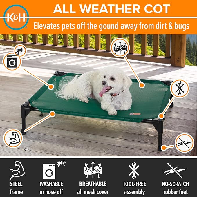 K&H Outdoor Elevated Dog Bed - Cooling Raised Dog Bed for Small & Medium Pets, Breathable Mesh Hammock Design, Indoor/Outdoor Washable Cover, Portable Metal Frame, Green, Medium 32x25in - Image 2