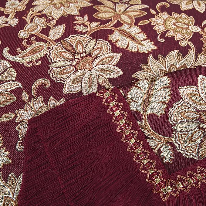 Loom and Mill Luxury Vintage Jacquard Sofa Couch Covers, Burgundy, 71"x118" | Elegant Damask Floral Sofa Throw Cover with Tassels for 2-3 Cushion Couch, Sectional Couch Cover Sofa Slipcover for Dogs Pets - Image 6