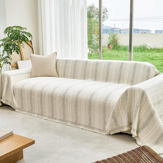 VANJOROY Couch Cover for 2 3 Cushion,Washable Couch Covers for Dogs Pets, Sofa Slipcovers Sectional Sofa L-Shape, Chenille Couch Cover for Sofa Cover Furniture Protector with Tassel,71"x 118" Beige by CHOOSEVANJOROYENJOYAMORECOMFORTABLEFEELING