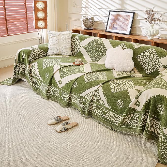 ROOMLIFE Couch Cover 3 Cushion Sofa, Washable Non Slip Furniture Sofa Protector Cover, Soft Chenille Sofa Slipcovers Sectional L Shape Dogs Couch Cover Throw Blanket with Tassels 71''X134'' - Image 8