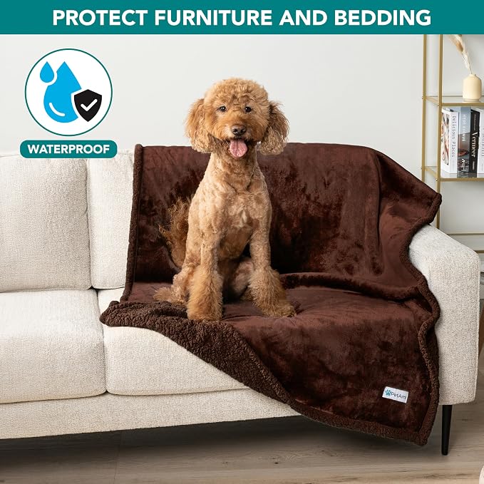 PetAmi Waterproof Dog Blanket for Couch, Pee Proof Fleece Reversible Pet Throw, Furniture Protector for Bed Sofa Kennel, Soft Washable Cover for Small Medium Dog Puppy Cat, 29x40 Brown Sherpa - Image 7
