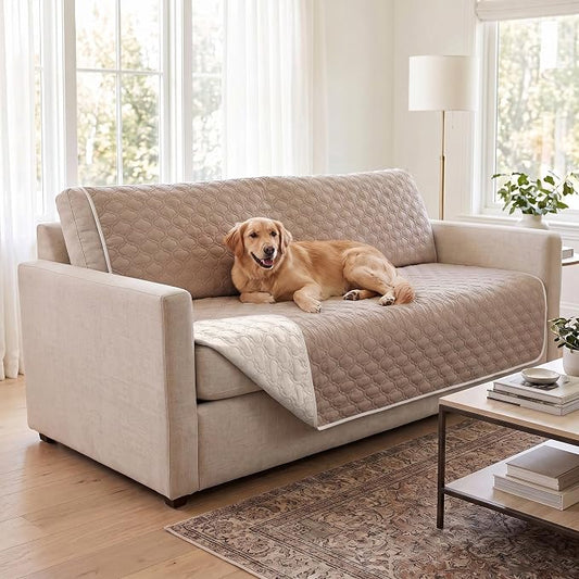 Waterproof Couch Cover - Washable Dog & Pet Furniture Protector | TPU Leak-Proof Liner, Microfiber Fabric, Lightweight & Reversible, Fits Sofa and Bed, 68" x 82" , Cream/Khaki by Bigbeer