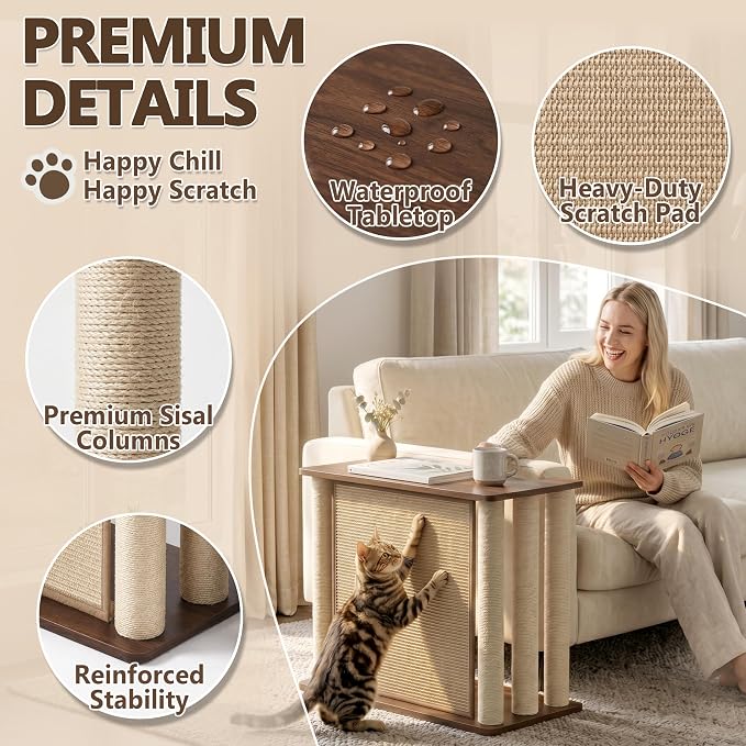 Couch End Table from Cat Scratch, Couch Protector with Sisal Scratching Post & Panel for Cat, Pet Corner for Wall & Furniture Protection, Walnut Left - Image 5