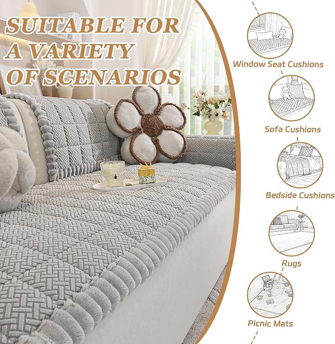 Plush Couch Cover for Dogs – Non Slip Pet Sofa Protector, Ultra Soft Washable Couch Cover for Pets, Anti-Slip Backing Furniture Protector for Cats & Dogs, Fits Standard & L-Shape Sofas (Only 1PC) - Image 2
