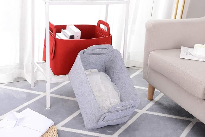 Storage Basket Felt Storage Bin Collapsible& Convenient Box Organizer with Carry Handles for Office Bedroom Closet Babies Nursery Toys Laundry (Light grey, 19.9inch（L）×13.6inch（W）×12.6inch（H）) - Image 6
