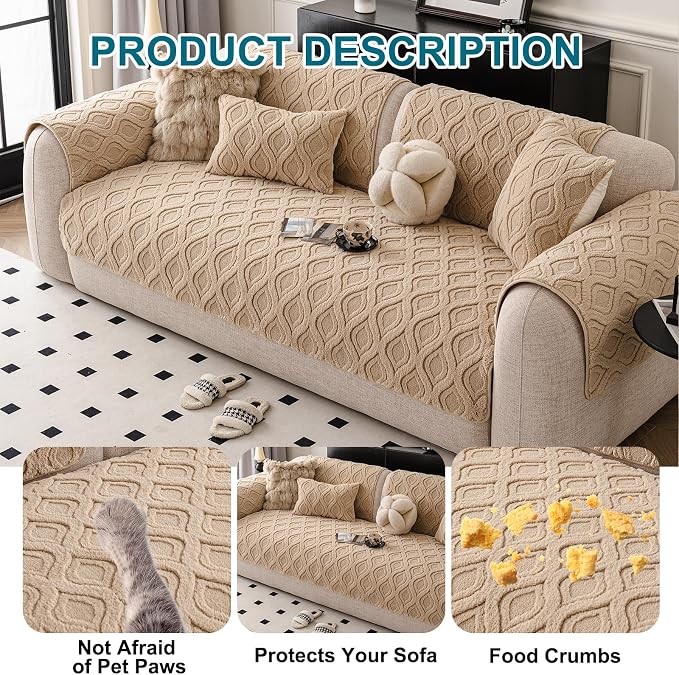 KRFOONN Couch Cover for Dogs Non Slip Washable Plush Sofa Protector Khaki - Image 5