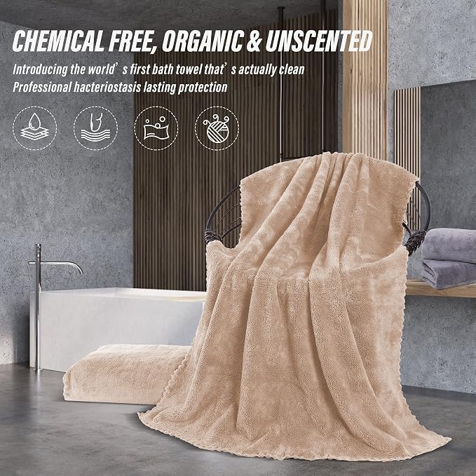 MOONQUEEN 2 Pack Premium Bath Towel Set - Quick Drying - Microfiber Coral Velvet Highly Absorbent Towels - Multipurpose Use as Bath Fitness, Bathroom, Shower, Sports, Yoga Towel (Brown) - Image 5