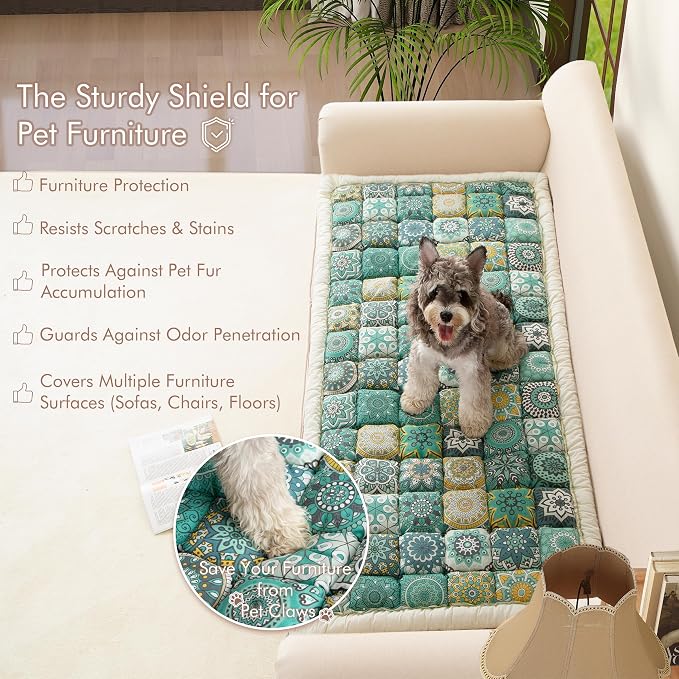 Couch Cover for Sofa, Sectional Couch Cover for Dogs, Sofa Cover Washable, Cushion Cover Blanket Pad Bed Mat for Pets, Boho Furniture Protector, Green, 27.6x59in - Image 2
