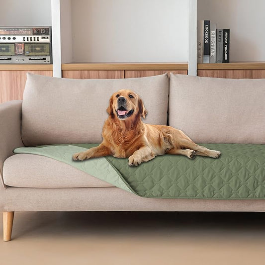 gogobunny 100% Double-Sided Waterproof Dog Bed Cover Pet Blanket Sofa Couch Furniture Protector for Puppy Large Dog Cat, Reversible (30x70 Inch (Pack of 1), Dark Green/Light Green) by gogobunny