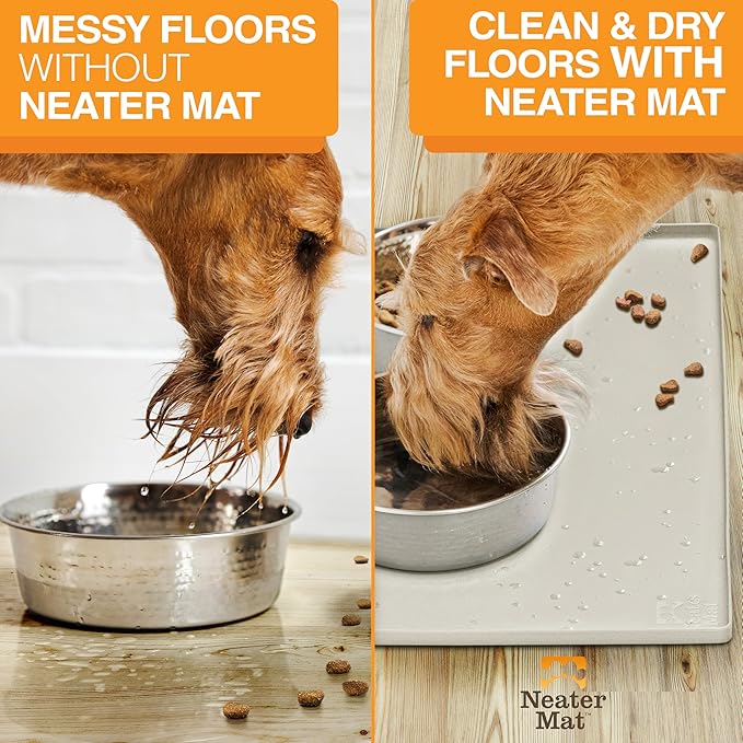 Neater Pet Brands Neater Mat Pet Mats for Food and Water, Cat & Dog Bowl Mat Waterproof Silicone, Feeding Tray, Dog Food Mats for Floors, Placemat w/Raised Edge for Under Bowls, 19” x 12”, Cream - Image 5