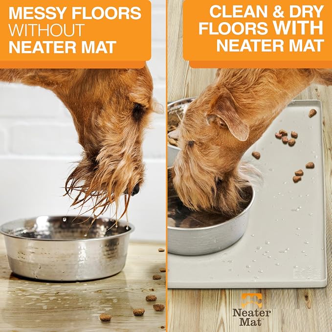 Neater Pet Brands Neater Mat Pet Mats for Food and Water, Cat & Dog Bowl Mat Waterproof Silicone, Feeding Tray, Dog Food Mats for Floors, Placemat w/Raised Edge for Under Bowls, 19” x 12”, Cream - Image 5