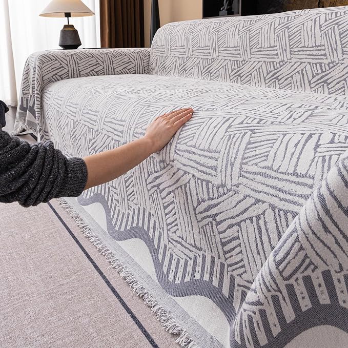 ROOMLIFE Couch Cover 3 Cushion Sofa, Washable Non Slip Furniture Sofa Protector Cover, Soft Chenille Sofa Slipcovers Sectional L Shape Dogs Couch Cover Throw Blanket with Tassels 71''X150'' - Image 4