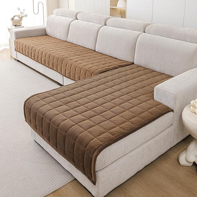 Velvet Couch Covers for Sectional Sofa Washable, Non-Slip L Shaped Sectional Couch Cover, Soft Pet Couch Covers for Sofa, Furniture Slipcovers for 3 Cushion Couch(1PC,35"x83",Dark Brown) - Image 2