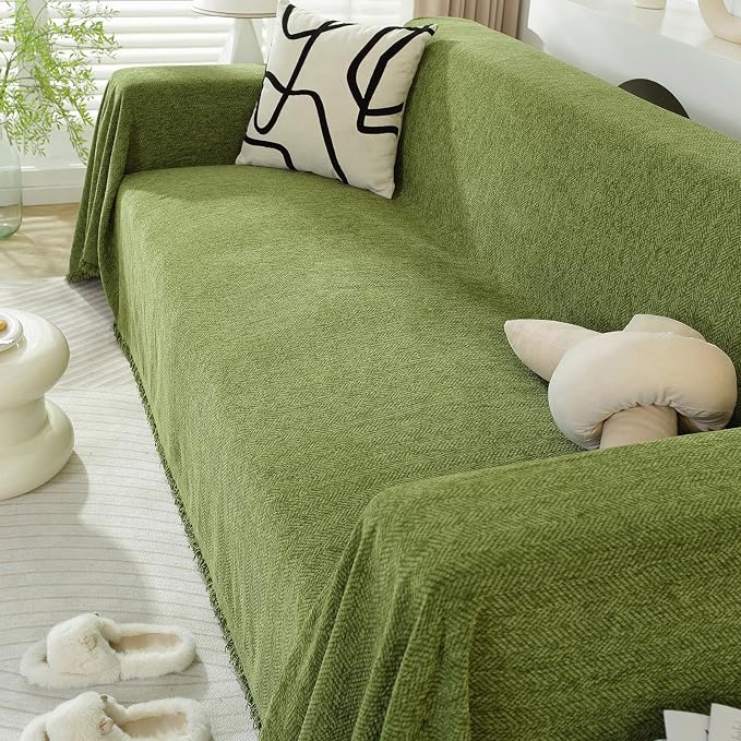 DREAMINGO Sofa Covers Herringbone Jacquard Modern Minimalism Couch Cover Wear Resistant Green Futon Couch Cover for 3 Cushion Couch Sofa Pet Friendly Washable Sofa Slipcovers for Dogs, 71"x134" - Image 7