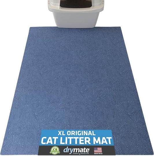 Drymate Cat Litter Box Mat, Litter Trapping Mat, Blue, 29x36 XL | Waterproof, Urine-Proof, Absorbent, Machine Washable, Soft on Paws, Contains Mess, Protects Floors, Kitten Supplies, USA Made by Drymate
