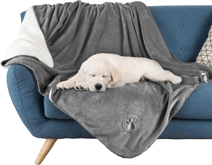 Waterproof Pet Blanket - 50x60-Inch Reversible Sherpa Fleece Throw Protects Couches, Cars, and Beds from Spills, Stains, and Fur by PETMAKER (Gray) by PETMAKER