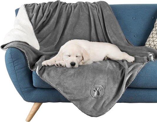 Waterproof Pet Blanket - 50x60-Inch Reversible Sherpa Fleece Throw Protects Couches, Cars, and Beds from Spills, Stains, and Fur by PETMAKER (Gray) by PETMAKER