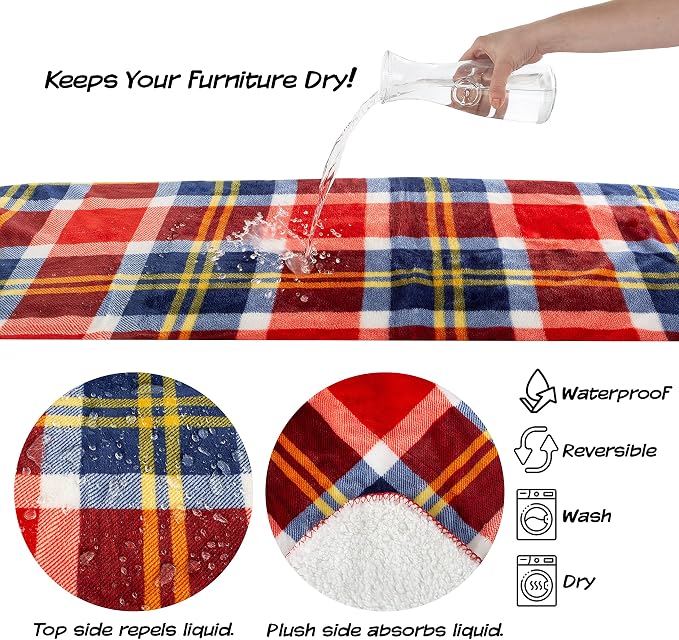 Waterproof Pet Blanket - 50x60 Reversible Plaid Throw Protects Couch, Car, Bed from Spills, Stains, or Fur - Dog and Cat Blankets by Petmaker (Red) - Image 3