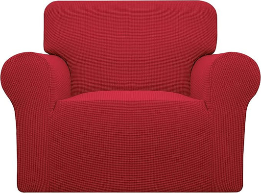 Easy-Going Stretch Chair Slipcover with Arm Washable Christmas Red | 1-Piece Couch Sofa Cover Furniture Protector for Living Room Soft with Bottom For Kids, Pet. Spandex Jacquard by Easy-Going