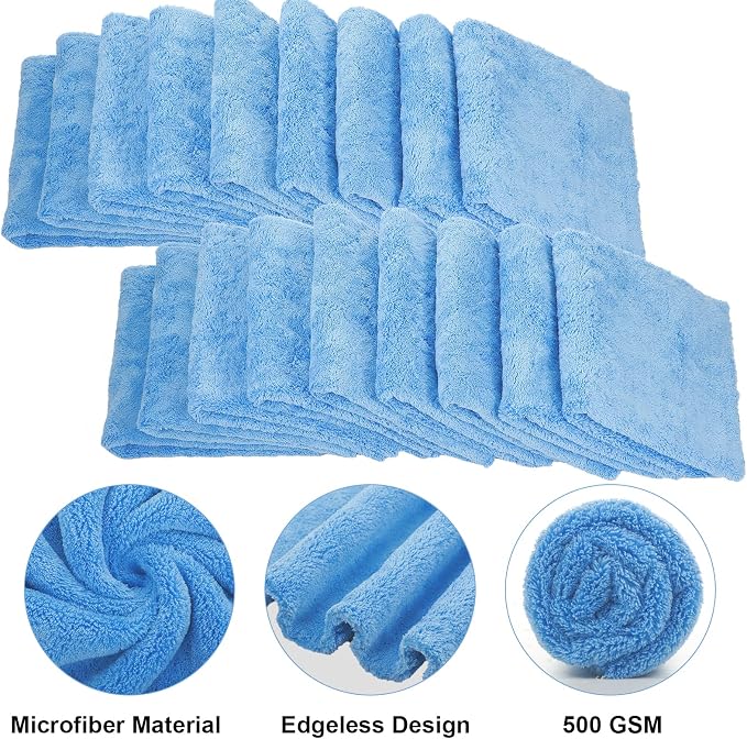 Shimeyao 30 Pcs 16 × 16 Inch Microfiber Towels for Cars, 500 GSM Edgeless Plush Car Detailing Towel, Lint Free Scratch Free Cleaning Cloths for Drying, Washing, Polishing, Waxing, Home (Light Blue) - Image 3