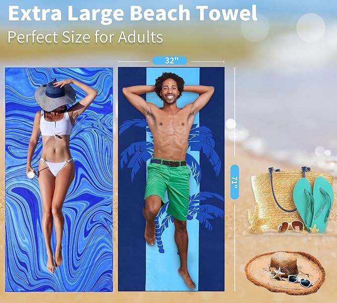 Microfiber Beach Towel Oversized 71x32 Multiple with Bag 4 Pack Bulk | Thin Lightweight Sand Free Absorbent Quick Dry Large for Travel Pool Swim Bath Cruise Sports Camping Essentials Adults Gifts - Image 4