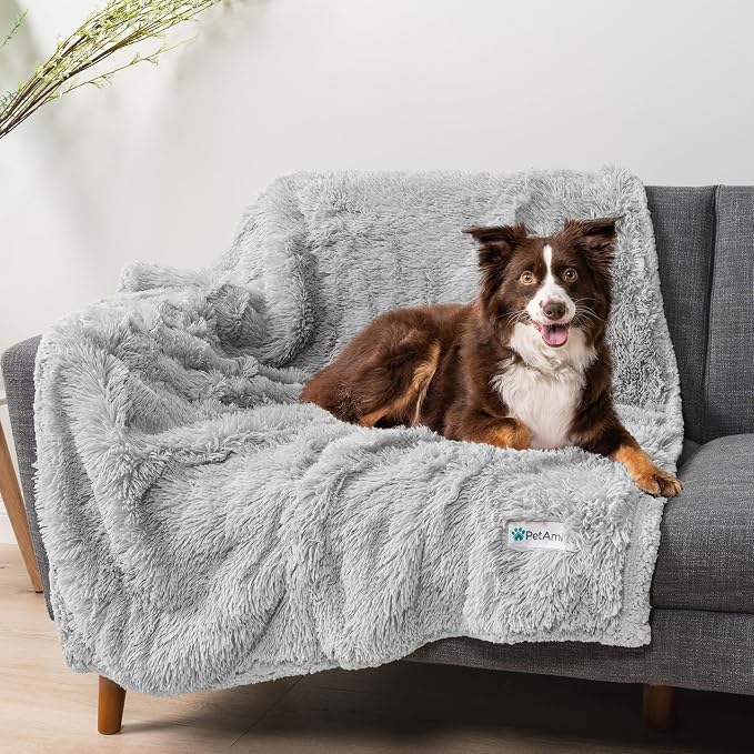 PetAmi Waterproof Dog Blanket for Couch, Bed & Furniture,Reversible Sherpa & Faux Fur Pet Blanket, Leakproof Blanket for Dog Cat, Washable Couch Protector, Soft Calming Pet Throw (40x60, Light Gray) - Image 7