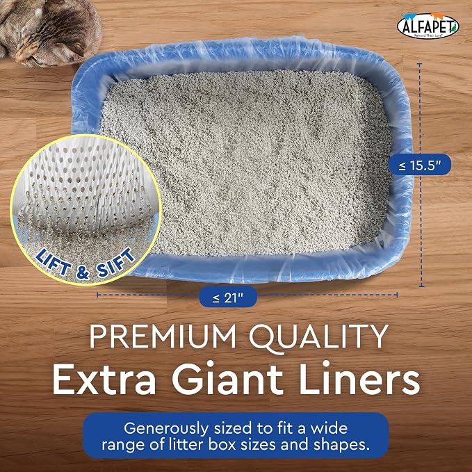Cat Litter Box Sifting Liners Alfapet - Extra Giant 50 Count - Tear-Resistant Cat Litter Bags - Waterproof Kitty Litter Liners - Fits Almost All Litterbox Pan Sizes, 40" x 38", 30 lb Capacity - Image 3