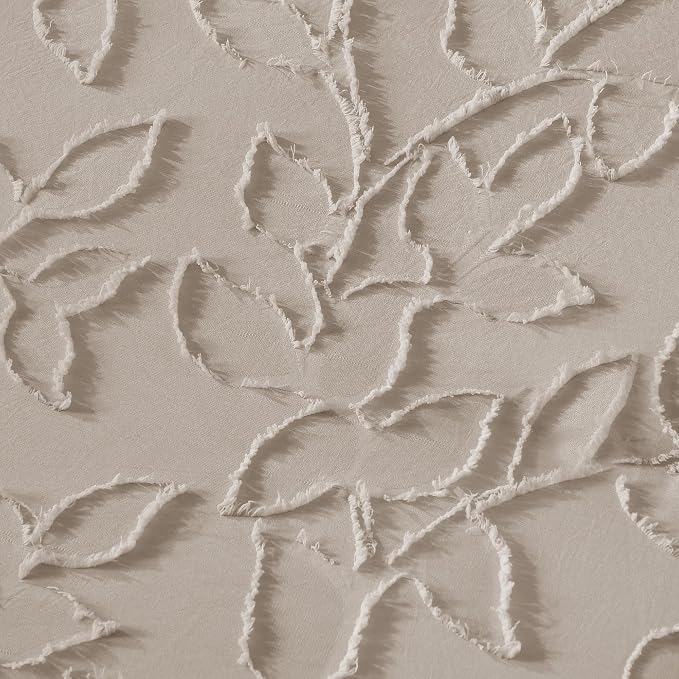 Litanika Queen Size Comforter Set Light Coffee, 3 Piece Cream Boho Tufted Bedding, Fluffy Farmhouse Bed Set for All Season with 2 Leaf Pattern Pillowcases（90x90In） - Image 3