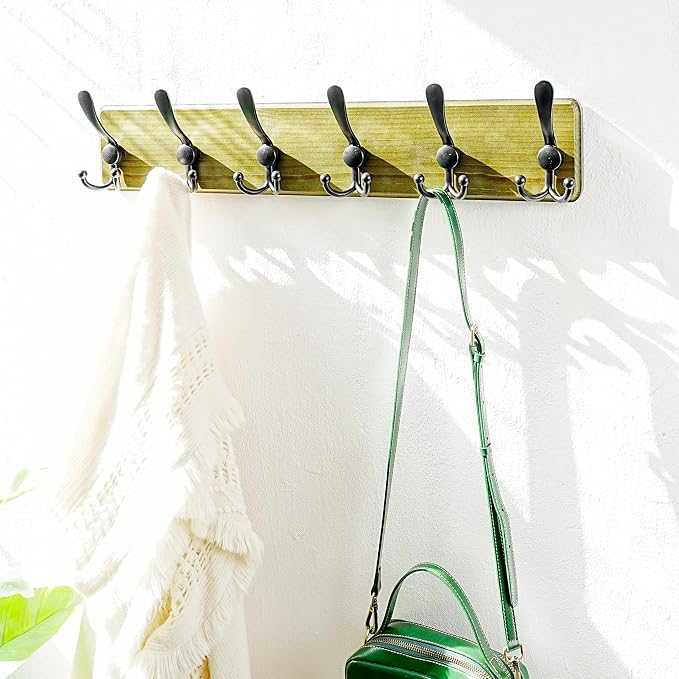Dseap Coat Rack Wall Mounted - 24" Long 6 Tri Hooks, Heavy Duty Wooden Wall Coat Hanger Coat Hook for Clothes Hat Jacket Clothing, Weathered Green and Black - Image 6
