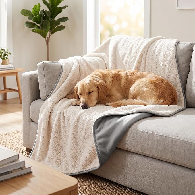 Waterproof Blanket for Dogs - Pet Throw as Furniture Protector | Cozy Sherpa & Smooth Velvet, Reversible and Machine Washable, for Couch, Bed, or Travel, 50"x60", Dark Grey by TuffeelHome