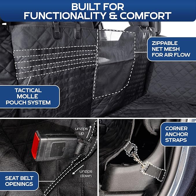 XL Floor Cover with Door Protection and Tactical MOLLE System - As Seen on Shark Tank - Fits Full-Size Crew Cab Trucks with Fold Up Seats, Waterproof & Machine Washable – XL Dog Hammock for Truck - Image 3