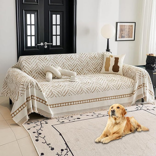 HAOMAIJIA Non Slip Couch Cover Sofa Covers for 2 Cushion Couch Washable sectional Couch Covers for Dogs pet Furniture Protector Couch Cover Blanket for Living Room (MR-Khaki, 71"x102") by HAOMAIJIA