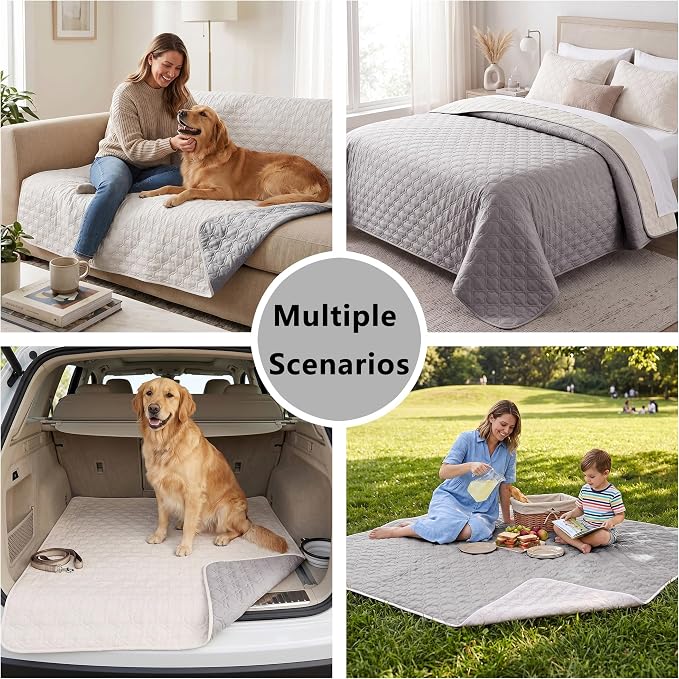 Waterproof Couch Cover - Washable Dog & Pet Furniture Protector | TPU Leak-Proof Liner, Microfiber Fabric, Lightweight & Reversible, Fits Sofa and Bed, 52" x 82" , Lightgrey/Cream - Image 6