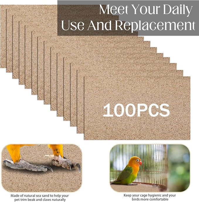 Fabbay 100 Pcs Gravel Paper for Bird Cage Gravel Liner Paper Pet Sandpaper Special for Bird Cage in Sea Sand, Easy Clean Pet Sandpaper Calcium Paper for Birdcage Parrots Cockatiels(11 x 17 Inch) - Image 4