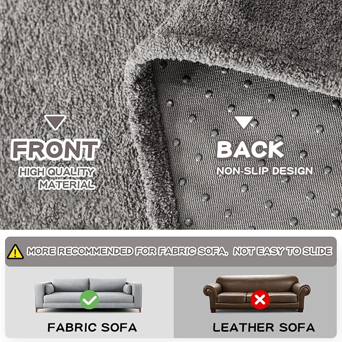 MYSKY HOME Couch Cover Sofa Covers for 3 Cushion Couch, Dog Couch Cover Protector for Sectional Sofa Covers Couch Protector, Non Slip Furniture Covers for Pet Cat, 91" x 118", Grey - Image 4