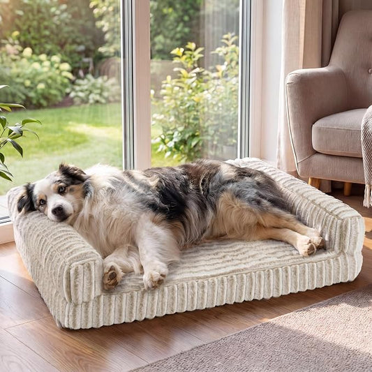 Bedsure ComfyFleece™ Orthopedic Dog Beds for Extra Large Dogs, Waterproof Memory Foam XL Pet Bed with Sides, Non-Slip and Egg-Crate Foam Big Dog Couch Sofa with Washable Corduroy Cover, Amphora by Unknown