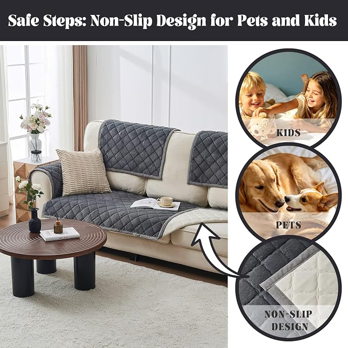 beeweed Couch Covers for Sofa, Couch Covers for Dogs Washable, Non Slip Plush Sofa Slipcovers, Couch Furniture Protector Pet Friendly, Diamond Pattern, Dark Grey, 27.6” x 59” - Image 4