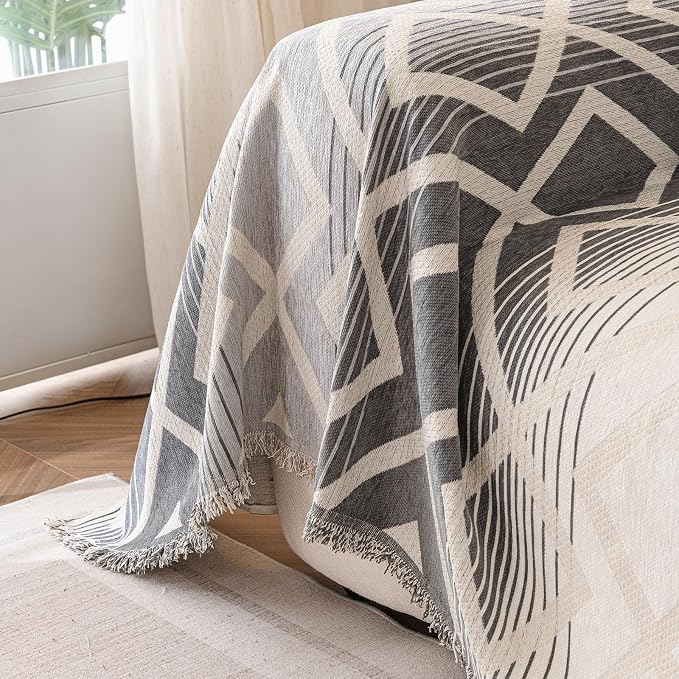 ROOMLIFE Couch Cover 3 Cushion Sofa, Washable Non Slip Furniture Sofa Protector Cover, Soft Chenille Sofa Slipcovers Sectional L Shape Dogs Couch Cover Throw Blanket with Tassels 71''X118'' - Image 4
