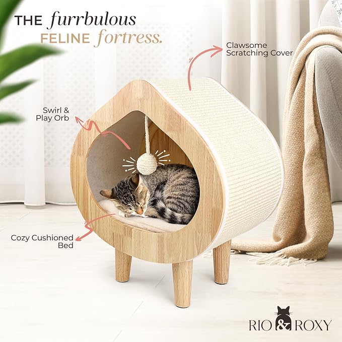 Luxury Cat Cave Bed & Scratching Condo for Indoor Cats - Modern & Cozy Cat Beds & Hideout - Kitty Bed & Furniture - No Assembly Required - Image 5
