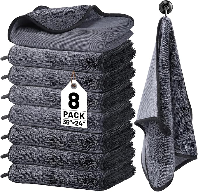 8 Pack Microfiber Car Towels, 36" x 24" Microfiber Cleaning Cloth, 600 GSM | Extra-Large, Thick Highly Absorbent for Quick Drying, Scratch-Free Detailing, Buffing, Polishing, Waxing Cars, Trucks, SUV by UZLUbuywithconfidence