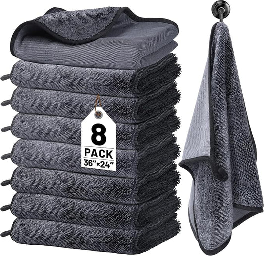 8 Pack Microfiber Car Towels, 36" x 24" Microfiber Cleaning Cloth, 600 GSM | Extra-Large, Thick Highly Absorbent for Quick Drying, Scratch-Free Detailing, Buffing, Polishing, Waxing Cars, Trucks, SUV by UZLUbuywithconfidence