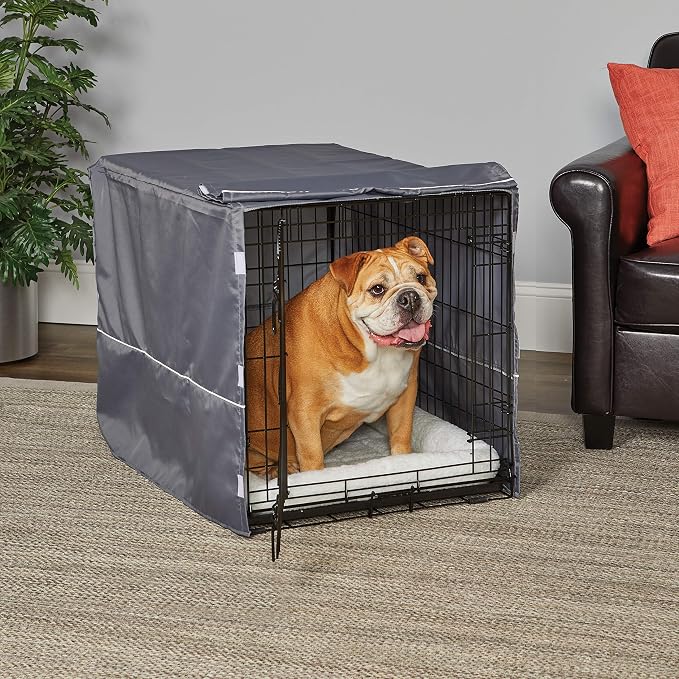 New World Midwest Homes for Pets Intermediate Dog Crate Cover, Polyester Privacy Kennel Cover Fits Most 36-Inch Crates, Light Gray, Machine Washable, Reduces Barking & Chewing - Image 2